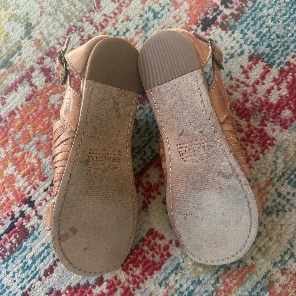 BED|STU Women's Tan Leather Woven Slingback Sandals